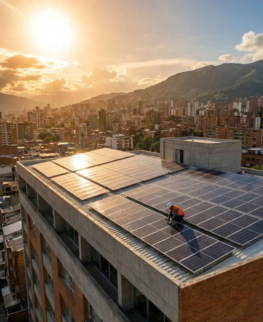 Instalación profesional de paneles solares ENER en Medellín para reducción de costos energéticos.